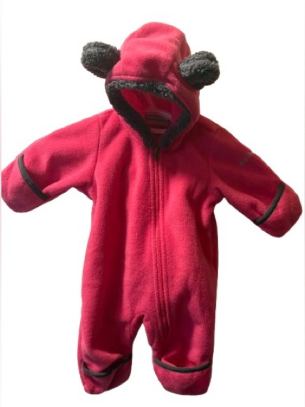 Columbia Pink Fleece Hooded Onesie with Ears – 0–3 Months